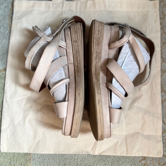 AS98 Labo Bone Leather Wrap Platform Sandals Tan Cream Buckle 37 7 7.5 - Picture 6 of 13